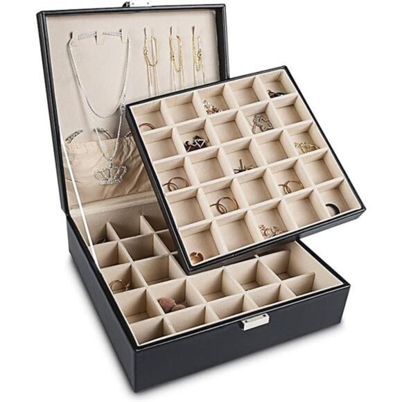 Earring Organizer Classic Jewelry Box 50 Slots Double Layer Jewelry Storage Case - Picture 8 of 8